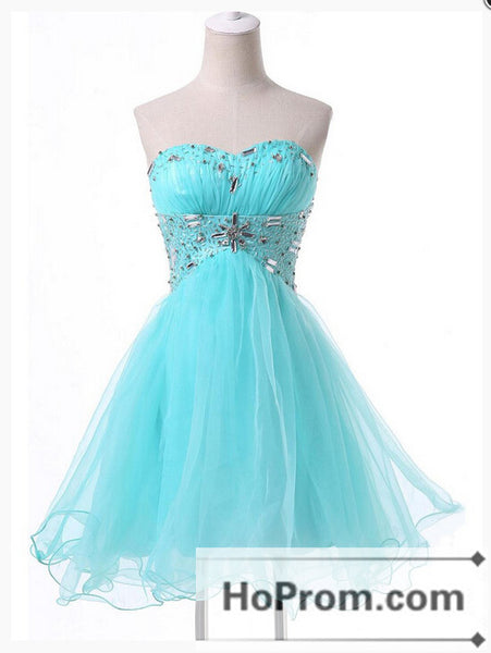 A-Line Tulle Beading Strapless Prom Dresses Homecoming Dresses