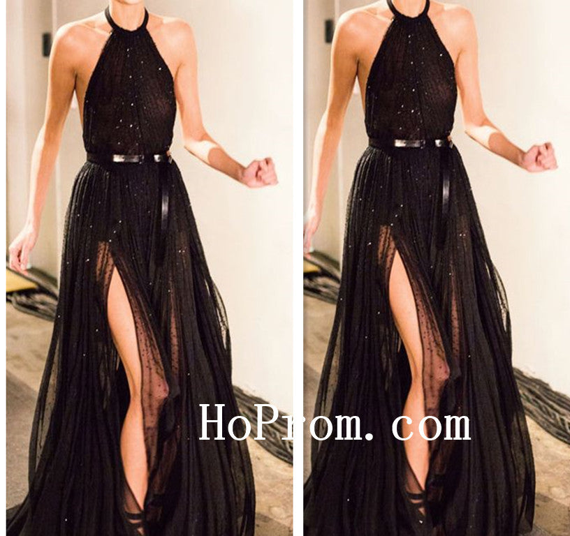 Black Sparkle Prom Dresses,Halter Prom Dress,Evening Dress