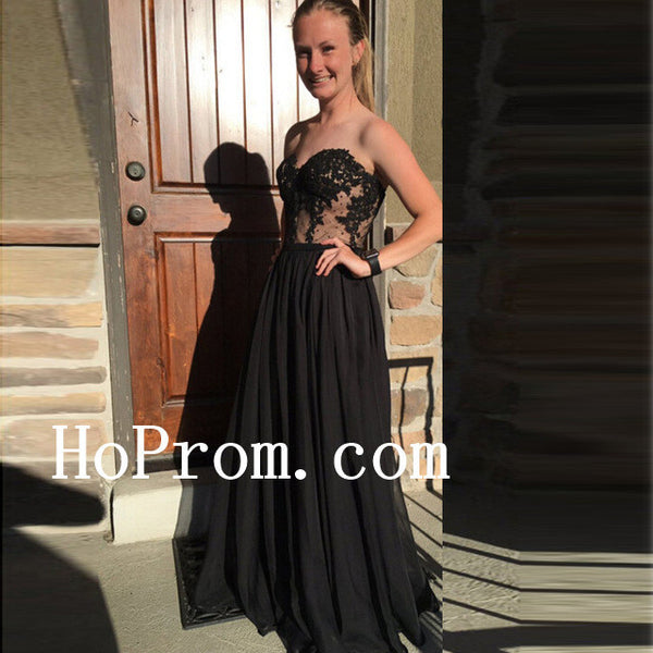 Applique Black Prom Dresses,Strapless  Prom Dress,Evening Dress