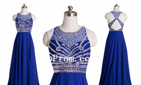 Cross Back Prom Dresses,Blue Prom Dress,Evening Dress