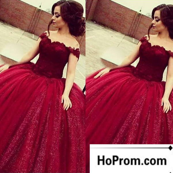 Off Shoulder Burgundy A-Line Prom Dress Evening Dresses