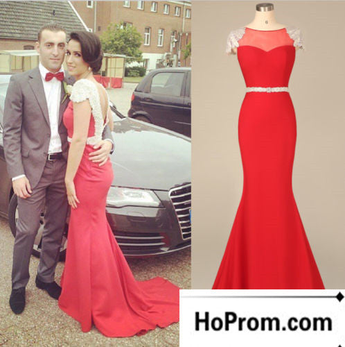 Cap Sleeve Backless Mermaid Prom Dress Evening Dresses