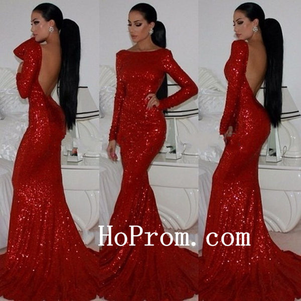 Red Sequin Prom Dresses,Floor Length Prom Dress,Evening Dress