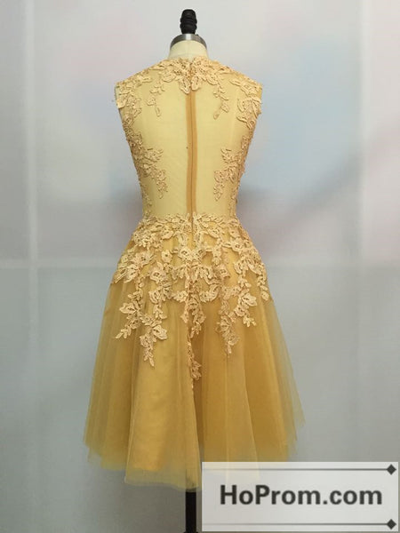 Sleeveless Yellow Lace Short Dresses Homecoming Dresses