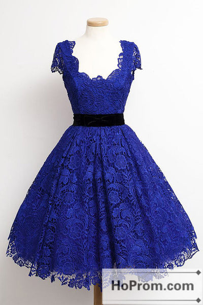 Lace Royal Blue Knee Length Prom Dresses Homecoming Dresses