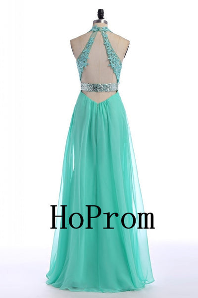 V-Neck Prom Dresses,Green Chiffon Prom Dress,Evening Dress