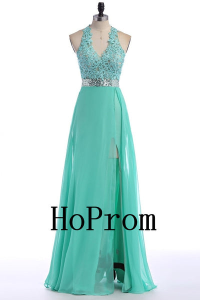 V-Neck Prom Dresses,Green Chiffon Prom Dress,Evening Dress