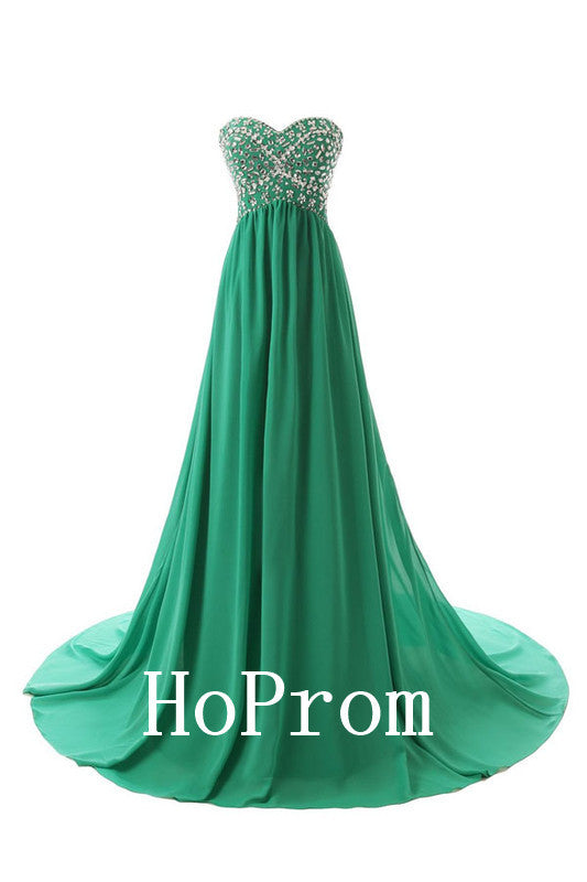 A-Line Green Prom Dresses,Strapless Prom Dress,Evening Dress