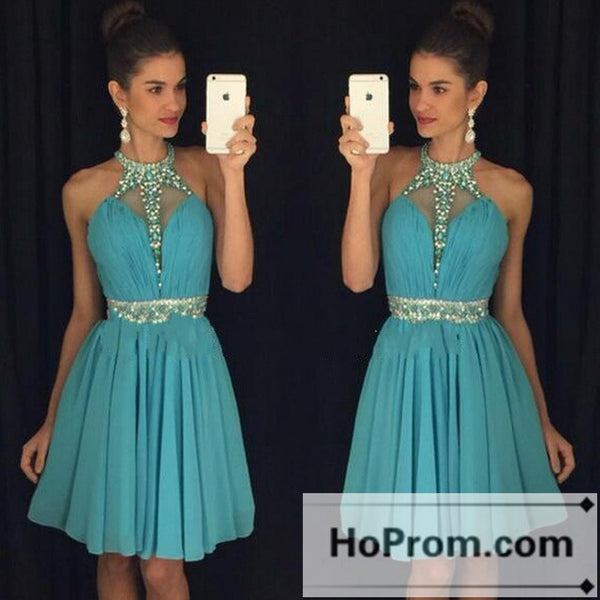 Classy Halter Chiffon Short Prom Dresses Homecoming Dresses