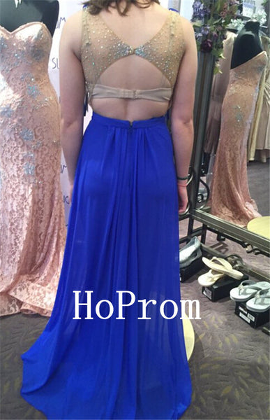 Sleeveless Prom Dresses,Royal Blue Prom Dress,Evening Dress