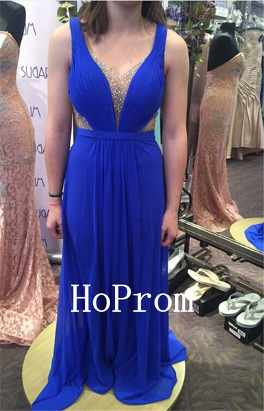 Sleeveless Prom Dresses,Royal Blue Prom Dress,Evening Dress