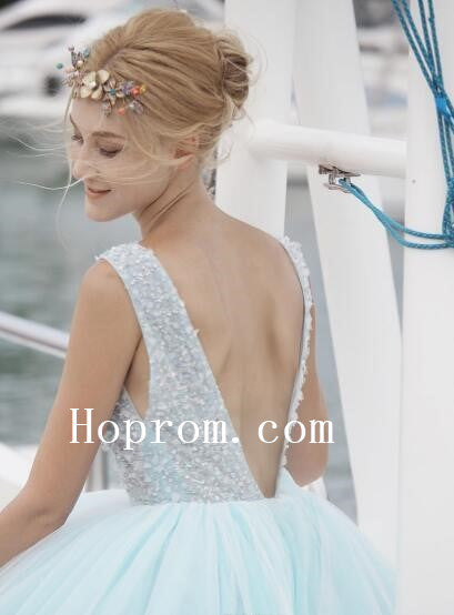 V-Neck Beaded Prom Dresses,Backless Prom Dress,Evening Dress