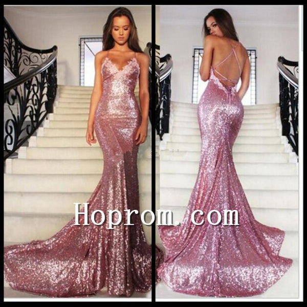 2020 Spaghetti Straps Open Back Prom Dress Evening Dresses