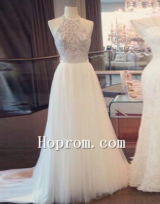 2020 A-Line Halter White Prom Dress Evening Dresses