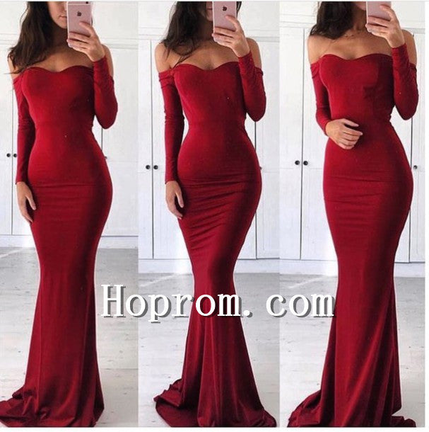 Long Sleeve Off Shoulder Red Prom Dress Evening Dresses