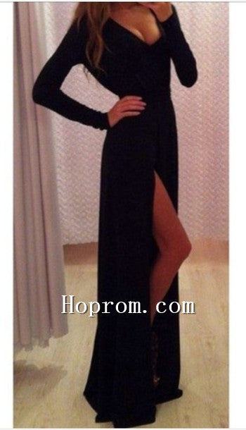 black prom dresses 2020 long sleeve Two Piece Long Sleeve Floor-Length Black Prom Dress with Lace Appliques OKJ13 Demodresses