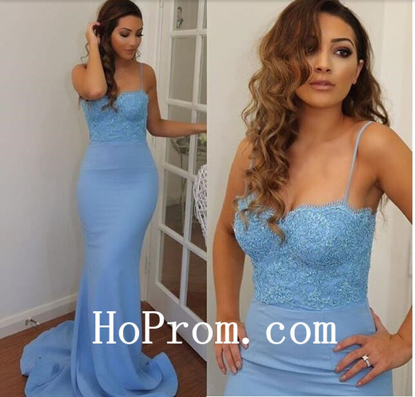 Spaghetti Straps Prom Dresses,Blue Prom Dress,Evening Dress