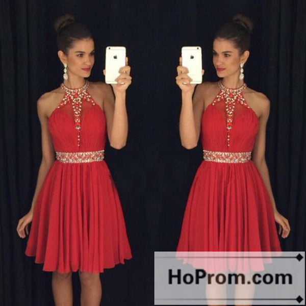 Classy Halter Chiffon Short Prom Dresses Homecoming Dresses