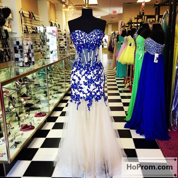 Sweetheart Royal Blue Beaded Prom Dresses Evening Dresses