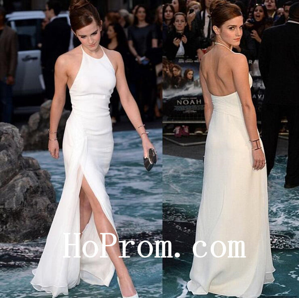 White Prom Dresses,A-Line Prom Dress,Slit Evening Dress