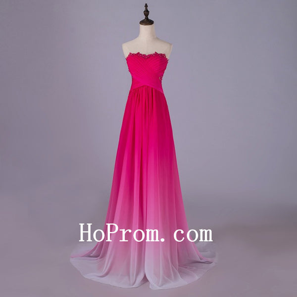 Hot Pink Prom Dresses,Strapless Prom Dress,Evening Dress