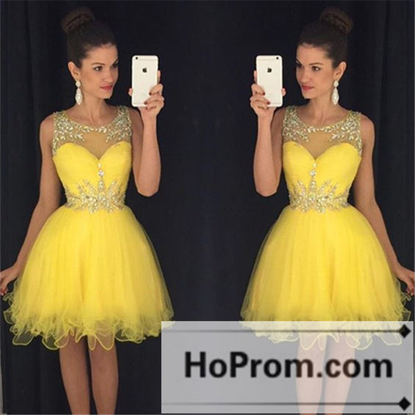 Sleeveless Short Yellow Organza Prom Dresses Homecoming Dresses