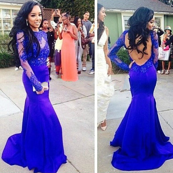 Backless Prom Dresses,Blue Prom Dress ,Evening Dress