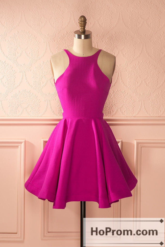 Open Back Hot Pink A-Line Prom Dresses Homecoming Dresses Hoprom Open Back Hot Pink A-Line Prom Dresses Homecoming Dresses Hoprom
