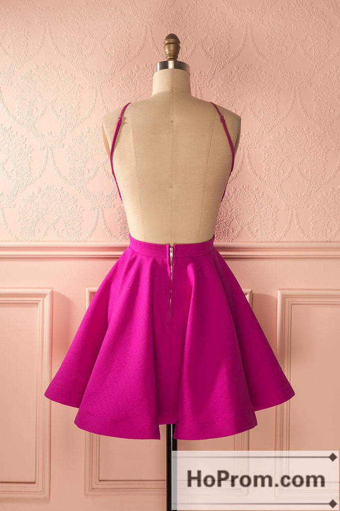 short hot pink prom dresses Open Back Hot Pink A-Line Prom Dresses Homecoming Dresses – Hoprom