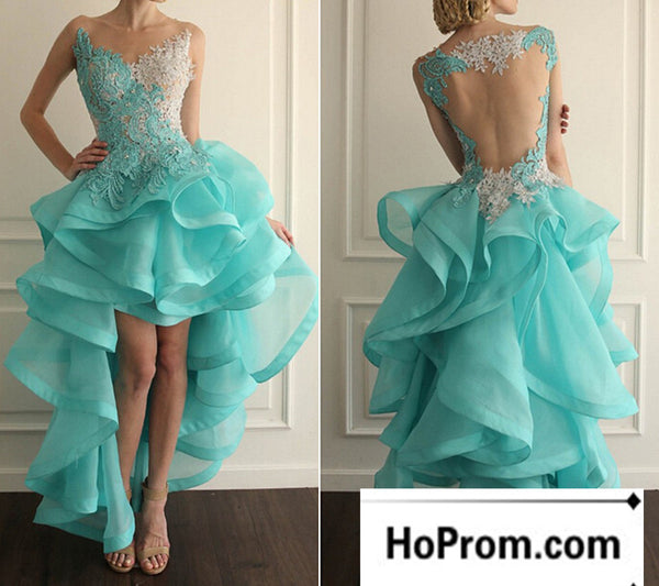 Backless Sleeveless High Low Ruffles Prom Dress Evening Dresses