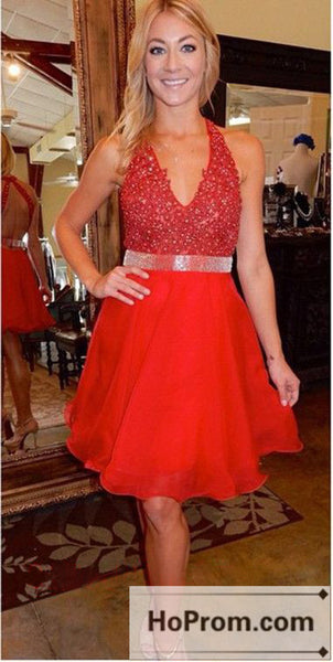 V-Neck Red Short Prom Dresses Homecoming Dresses