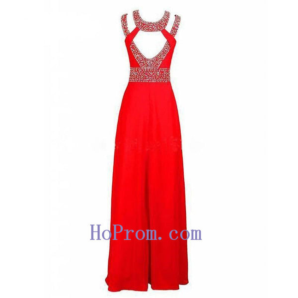 Long Red Prom Dresses,Halter Prom Dress,Chiffon Evening Dresses
