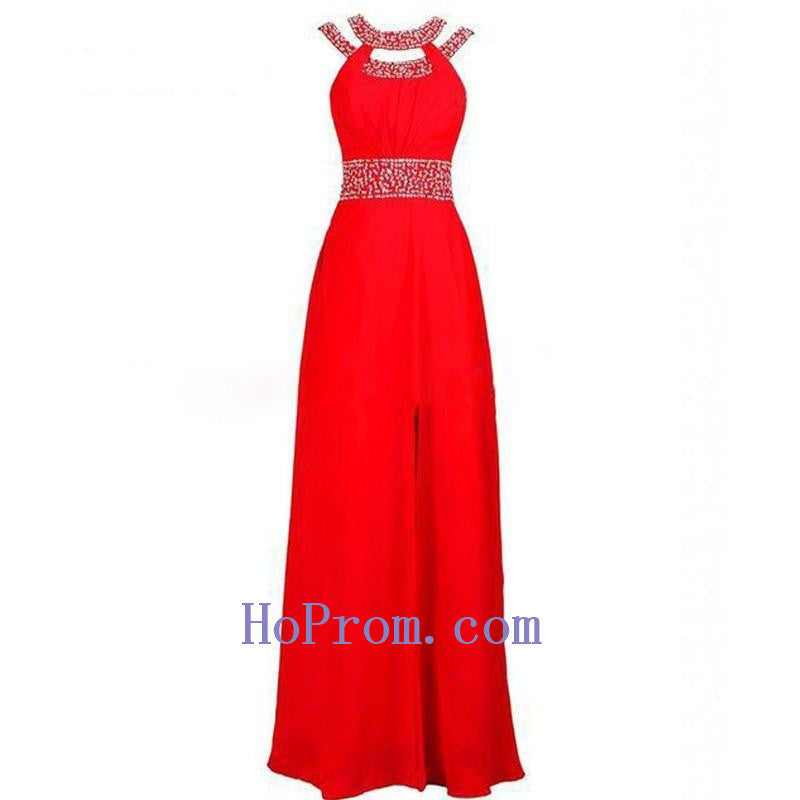 Long Red Prom Dresses,Halter Prom Dress,Chiffon Evening Dresses