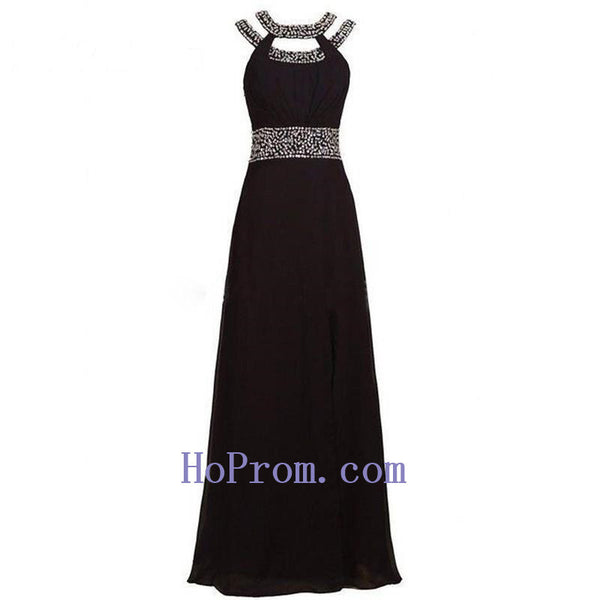 Long Black Prom Dresses,Halter Prom Dress,Chiffon Evening Dresses