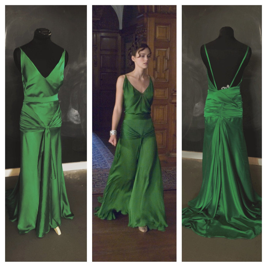 Keira Knightley V-neck Backless Green Dress Spaghetti Straps Prom Dress as Cecelia Tallis from Atonement