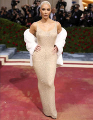Kim Kardashian (Kim K) Met Gala 2022 Dress Famed Gold Dress Iconic Cry –  Hoprom