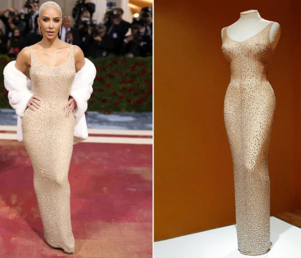 Kim Kardashian (Kim K) Met Gala 2022 Dress Famed Gold Dress Iconic Crystal-covered Gown