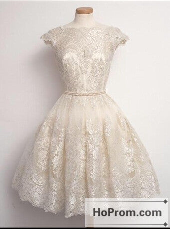Knee Length White Lace Prom Dresses Homecoming Dresses