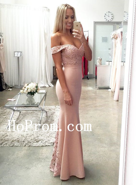 Lace Satin Prom Dresses,Pink Mermaid Prom Dress,Evening Dress