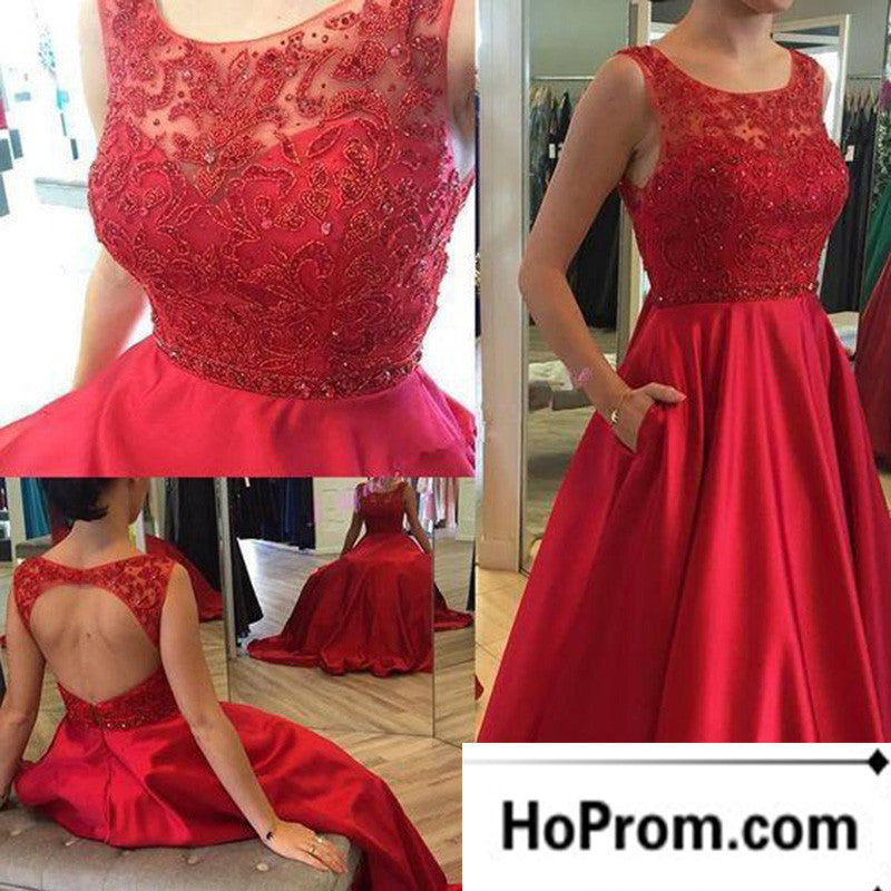 Sleeveless A-Line Red Beading Prom Dress Evening Dresses