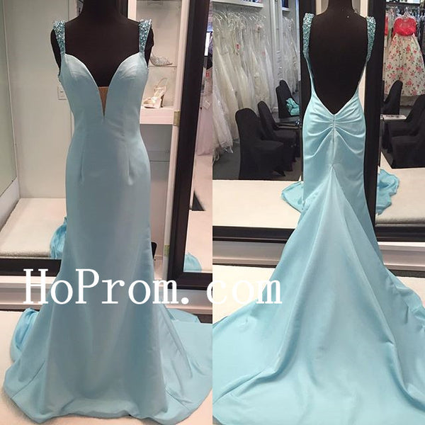 Straps Backless Prom Dresses,Satin Prom Dress,Evening Dress