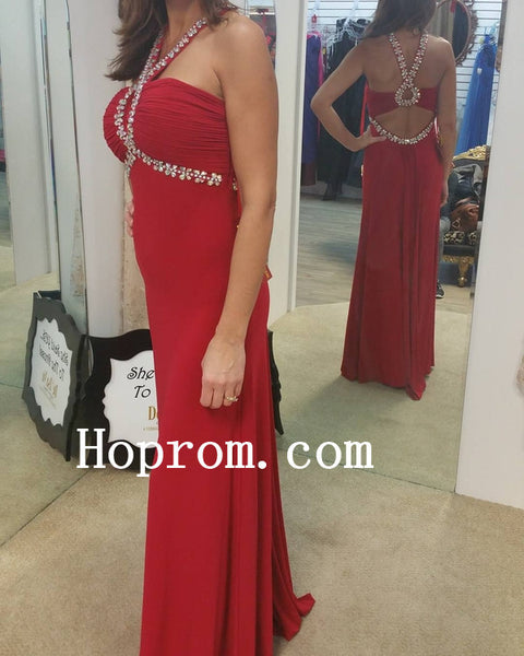 Red Backless Prom Dresses,Beading Prom Dress,Evening Dress