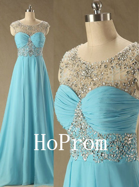Light Blue Prom Dresses,Cap Sleeve Prom Dress,Evening Dress
