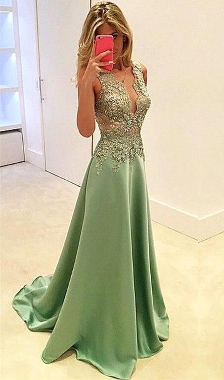 Green Satin A-Line Sleeveless Prom Dresses Evening Dress Hoprom Green Satin A-Line Sleeveless Prom Dresses Evening Dress Hoprom