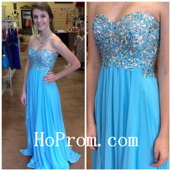 Long Prom Dresses,Blue Prom Dress,Strapless Evening Dress