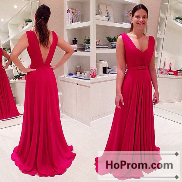 Sleeveless Red Chiffon A-Line Prom Dresses Evening Dress