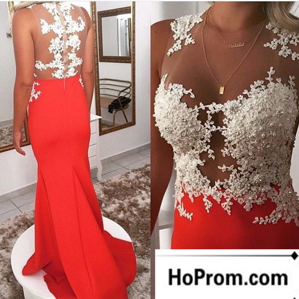 Sleeveless Applique See Through Prom Dress Evening Dresses