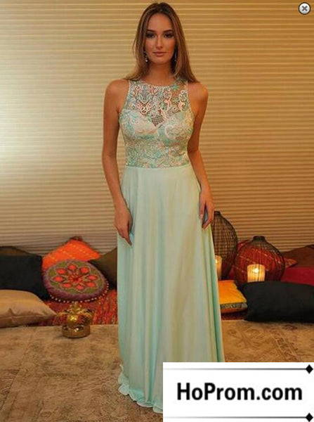 A-Line Green Lace Chiffon Prom Dress Evening Dresses