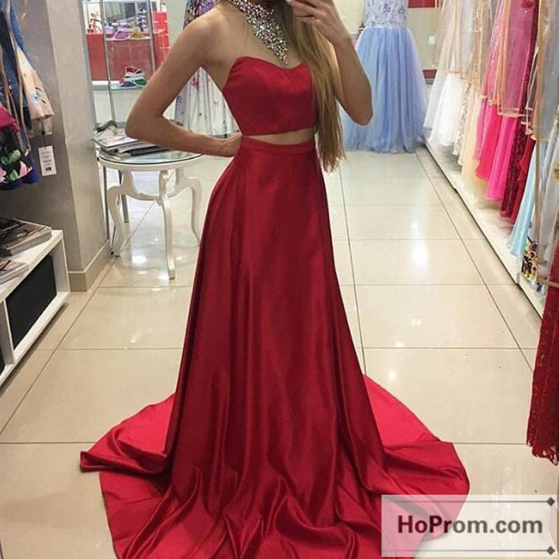 Red Satin Two Piece Long Prom Dresses Evening Dresses Hoprom Red Satin Two Piece Long Prom Dresses Evening Dresses Hoprom