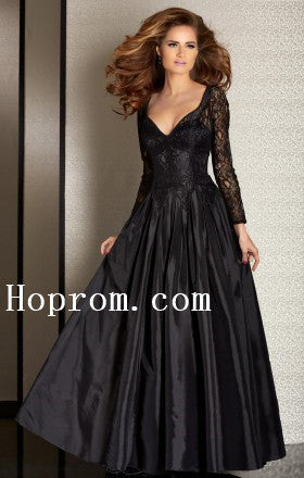Black V-Neck Prom Dresses,Long Sleeve Prom Dress,Evening Dress